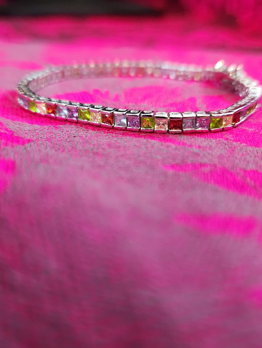 Vintage FAS Rainbow 925 Sterling Silver Tennis Bracelet.